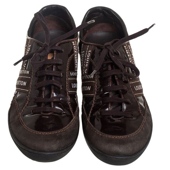 Louis Vuitton Brown Suede And Patent Leather Low Top Sneaker Size 39 - Picture 3 of 4